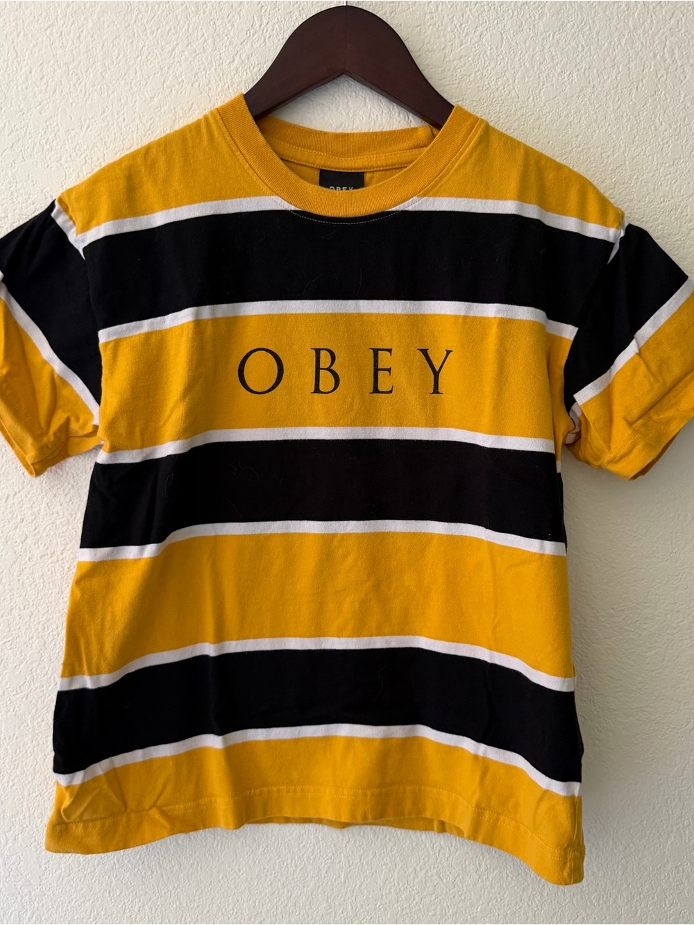 Obey Yellow, Black & White Striped Kids Tee
